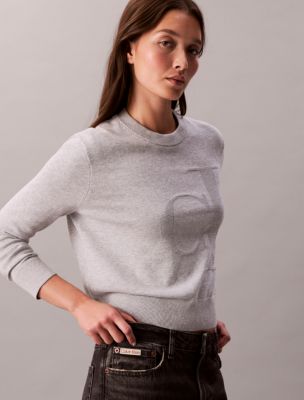 Smooth Cotton Monogram Logo Sweater, Mid Grey Heather