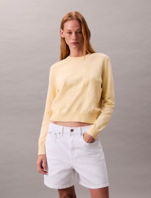 Smooth Cotton Monogram Logo Sweater, Sunlight