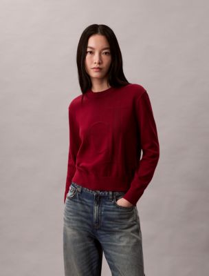 Smooth Cotton Monogram Logo Sweater, Magenta Jewel 
