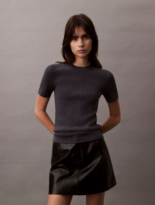 Variegated Rib Slim T-Shirt, Ebony