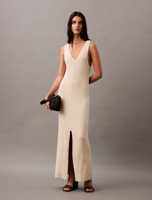 Boucle Ribbed Sleeveless Midi Dress, Summer Sand