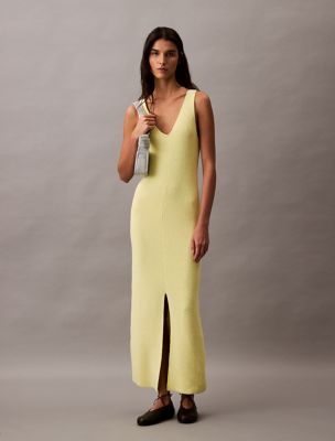 Boucle Ribbed Sleeveless Midi Dress, Elfin Yellow