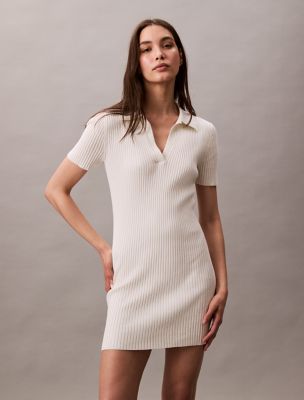 Cotton Rib Polo Mini Dress, Tofu