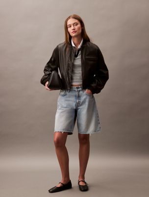 Faux Leather Bomber Jacket, Mulch