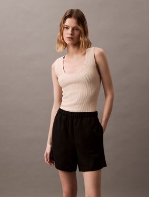 Linen Cotton Pull-On Shorts, Black