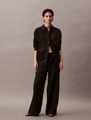 Linen Cotton Pull-On Pants, Black