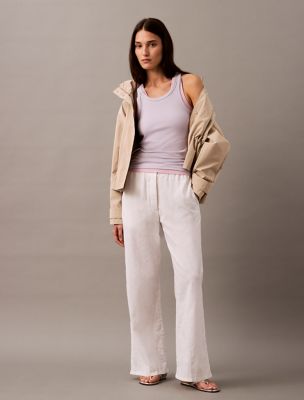 Linen Cotton Pull-On Pants, Brilliant White