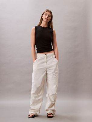 Crinkle Nylon Parachute Pants, Tofu
