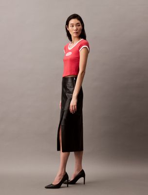 Женские юбки Calvin Klein Lamb Leather Midi Skirt — фото 2