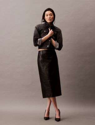 Calvin Klein Lamb Leather Midi Women Skirt - Black
