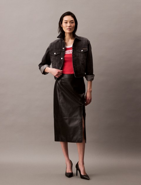 Женские юбки Calvin Klein Lamb Leather Midi Skirt