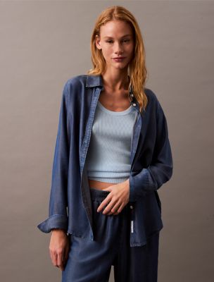 Lyocell Button-Down Shirt, Blue Ocean