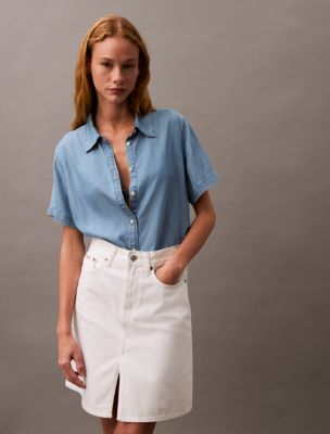 Lyocell Button-Down Short Sleeve Shirt, Soft Blue