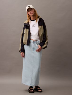 Denim Maxi Skirt, Bleached Indigo