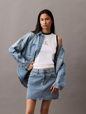 Denim Mini Skirt, Blue Stone