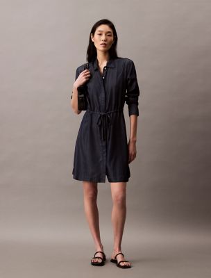 Relaxed Denim Mini Shirt Dress, Navy Indigo