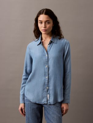 Chemise boutonnée Lyocell, bleu doux