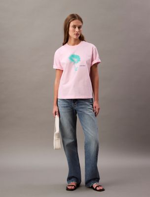 Faded Flower Graphic Boxy T-Shirt, Pastel Pink