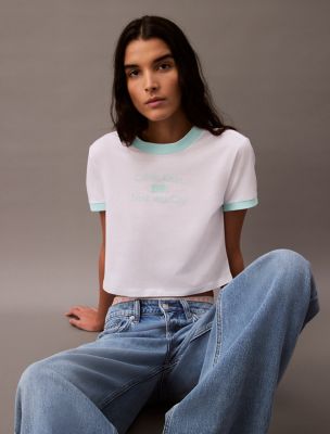 Logo Graphic Cropped Classic T-Shirt, Brilliant White / Blue Light