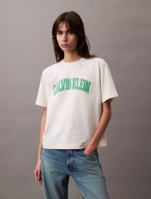 売れ筋商品|||カルバンクライン カットソー トップス レディース Women's Boxy Varsity Logo T-Shirt Heather Boxy Varsity Logo T-Shirt | Calvin Klein