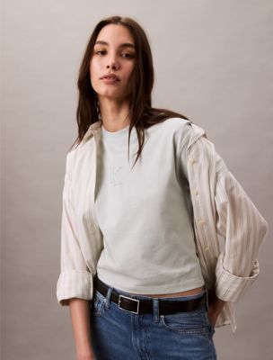 Monogram Logo Cropped Relaxed T-Shirt, Smoke