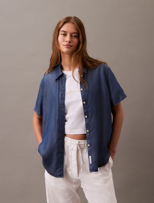 Lyocell Button-Down Short Sleeve Shirt, Blue Ocean