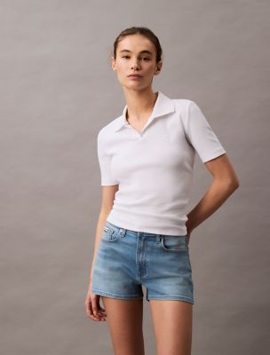 High Rise Denim Mini Shorts, Cool Water