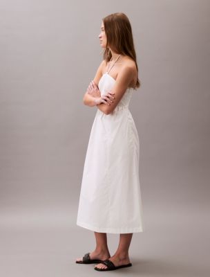 Calvin Klein Women's Cotton Twill Halter Midi Dress in Blanc de Blanc | Size: XL 100% Cotton