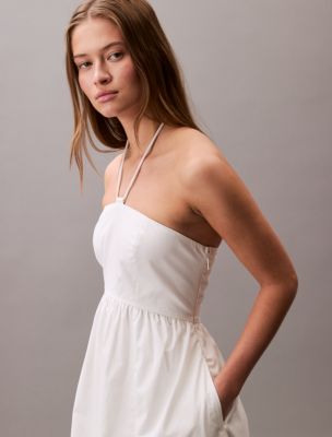 Calvin Klein Women's Cotton Twill Halter Midi Dress in Blanc de Blanc | Size: XL 100% Cotton