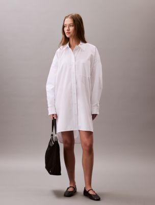 Cotton Relaxed Shirt Dress, Brilliant White
