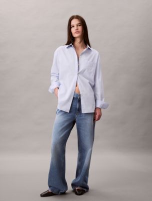 Poplin Relaxed Button-Down Shirt, Halogen Blue