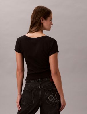 Женские футболки Calvin Klein Woven Monologo Slim T-Shirt — фото 4