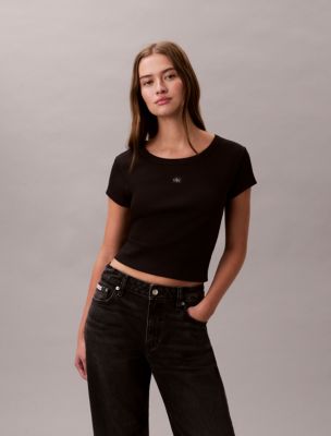 Женские футболки Calvin Klein Woven Monologo Slim T-Shirt — фото 6