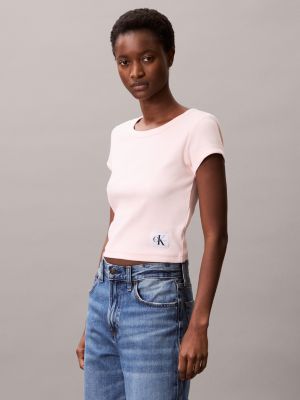 Woven Monogram Logo Slim T-Shirt , Cloud Pink