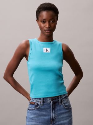 Cotton Stretch Ribbed Tank Top , Tuscan Teal