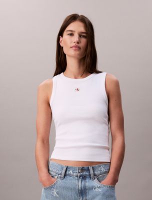 Cotton Stretch Rib Tank Top, Bright White