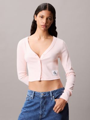 Ribbed Cropped Cardigan , Cloud Pink