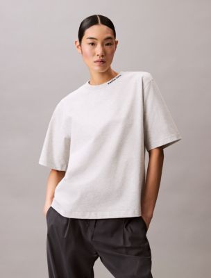 Logo Graphic Neckline Relaxed T-Shirt , Light Grey Heather