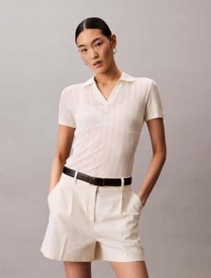 Pointelle Slim Polo Shirt , Sweet Corn