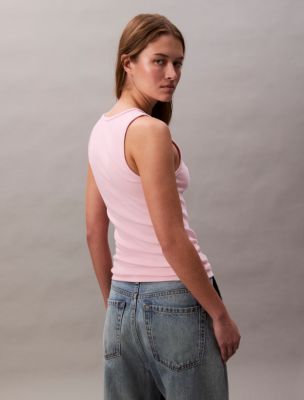 ★ ★ Women's Cotton Contour Ribbed Short Sleeve Cotton Contour Rib Henley Tank Top | Calvin Klein