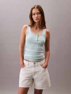 Cotton Contour Rib Henley Tank Top, Cooling Oasis