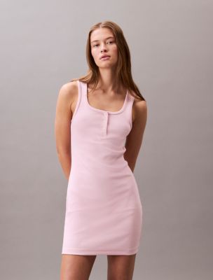 Cotton Contour Rib Henley Mini Dress, Sweet Pink