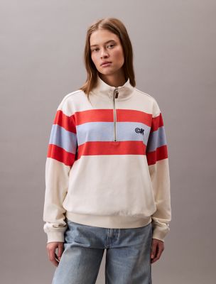 Rugby Jersey Quarter Zip Sweatshirt , Tofu Combo Stripe