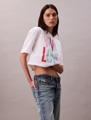 Marc Hundley Pride Viva Love Cropped Relaxed T-Shirt, Bright White