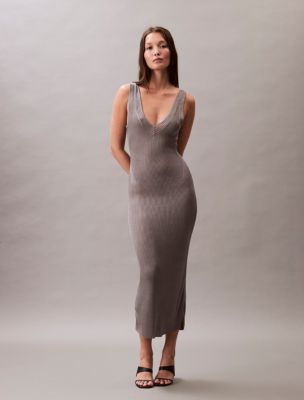 Viscose Ribbed Midi Dress, Titanium