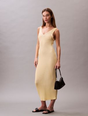Viscose Ribbed Midi Dress, Sunlight