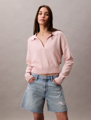 Smooth Cotton Polo Sweater, Sepia Rose