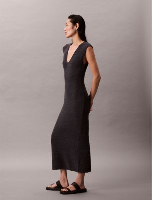 calvin klein grey dress Knit Sleeveless Midi 78% Cotton