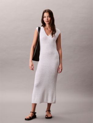 Knit Sleeveless Midi Dress, Brilliant White