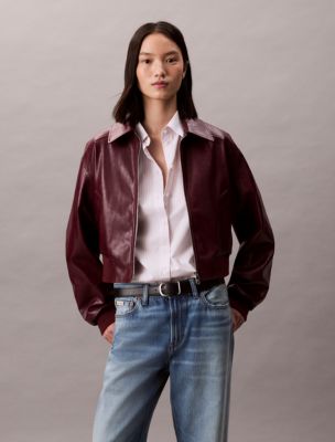 Crinkled Texture Bomber Jacket , Deep Rouge